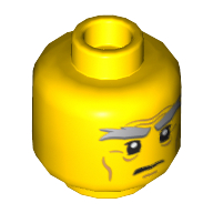 Minifig Head Garmadon (Sensei), Bushy Gray Eyebrows, Wrinkles, Scowl Print [Hollow Stud] Gelb