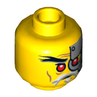 Minifig Head Sensei Wu (Master) / Evil Wu, Red Eyes, Head Plates Print [Hollow Stud] Gelb