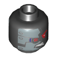 Minifig Head Nindroid / Mindroid, Silver Mechanical Mask, Red Eyes Print Black