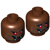 Minifig Head Man-Bat, Red Eyes, Fangs, Fur, Smiling / Worried Print Rotbraun
