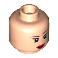 Minifig Head Batgirl, Dual Sided Brown Eyebrows, Eyelashes, Red Lipstick, Smiling / Angry Print [Hollow Stud] Light Nougat