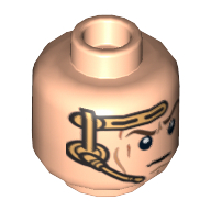 Minifig Head Anakin Skywalker, Dual Sided, Gold Headset with Smile / Determined Print [Hollow Stud] Light Nougat