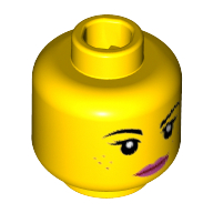 Minifig Head Lucy Wyldstyle, Female, Eyebrows, Eyelashes, Pink Lips, Freckles, Lopsided Smile Print [Hollow Stud] Gelb
