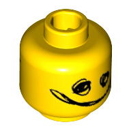 Minifig Head Bad Cop, Dual Sided, Silver Sunglasses / Scribble-Face Print [Hollow Stud] Yellow