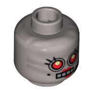 Minifig Head Velma Staplebot, Female, Red Eyes, 4 Mouth Squares, Beauty Mark and Headset Print Mattsilber