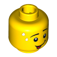 Minifig Head Panda Guy, Sweat Drops, Tongue Out and White Pupils Print [Hollow Stud] Yellow