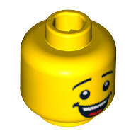 Minifig Head 'Where are my Pants?' Guy, Eyebrows, Open Mouth Smile with Teeth and Tongue Print [Hollow Stud] Yellow
