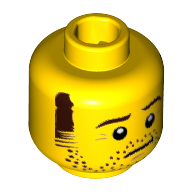 Minifig Head Larry the Barista, Brown Sideburns, Stubble and Eyebrows, Neutral Mouth [Hollow Stud] Gelb