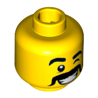 Minifig Head Taco Tuesday Guy, Brown Eyebrows and Moustache, Cheery Wink Print [Hollow Stud] Yellow