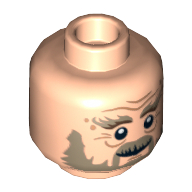 Minifig Head Radagast, Dual Sided, Beard and Bushy Eyebrows Smiling / Shouting Print [Hollow Stud] Hellnougat