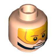 Minifig Head Rebel Pilot / Snowspeeder Pilot, Dual Sided, Orange Visor and Headset Stern / Angry Print [Hollow Stud] Hellnougat