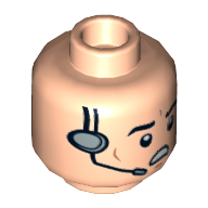 Minifig Head Imperial Crew, Eyebrows, Cheek Lines and Headset with Open Mouth Print [Hollow Stud] Hellnougat