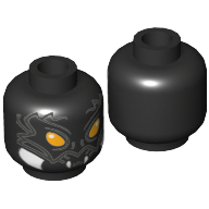 Minifig Head Scolder / Scorm / Scutter, Scorpion with Orange Eyes, Silver Markings and White Fangs Print [Hollow Stud] Black