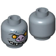 Minifig Head Blista, Bat, Lavender Nose, Orange Eyes, White Fangs Print [Hollow Stud] Sand Blue