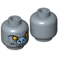 Minifig Head Braptor, Bat, Yellow Eyes, Gray Nose, Fangs Print [Hollow Stud] Sandblau