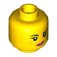 Minifig Head Lucy Wyldstyle, Eyebrows, Eyelashes, Freckles, Pink Lips, Lopsided Smile / Determined Print Yellow