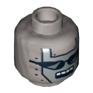Minifig Head Executron, Sunglasses, Open Mouth 4 Squares and Rivets Print [Hollow Stud] Flat Silver