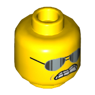 Minifig Head Bad Cop, Glasses, Open Smile with Teeth and Tongue / Sunglasses, Clenched Teeth Print Yellow