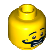 Minifig Head Gordon Zola, Moustache Curly Long Thick, Open Mouth, Scared Print [Hollow Stud] Yellow