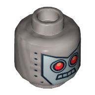 Minifig Head Robo SWAT / Radio DJ Robot, Red Eyes, 4 Mouth Squares and Rivets Print [Hollow Stud] Mattsilber