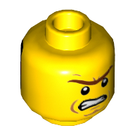 Minifig Head President Business (Lord), Dual Sided, Male, Connected Brow, Cheek Lines, Angry / Red Zigzag Line on Black Background Print [Hollow Stud] Gelb