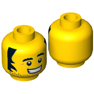 Minifig Head Kebab Bob, Stubble, Bushy Eyebrows, Sideburns, Crow's Feet, Grin with Teeth Print [Hollow Stud] Yellow