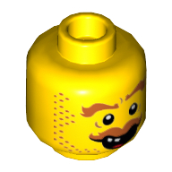 Minifig Head Hank Haystack, Stubble, Brown Eyebrows, Moustache, Open Mouth, Two Teeth Print [Hollow Stud] Yellow