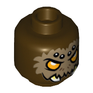 Minifig Head Sparacon, Spider with Orange Eyes, Dark Tan Fur, Black and White Spots and Fangs Print [Hollow Stud] Dunkelbraun