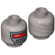 Minifig Head Robot, Red Visor, 4 Mouth Squares on White Background Print [Hollow Stud] Mattsilber
