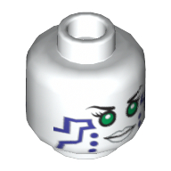 Minifig Head Pixal (P.I.X.A.L), Purple Circuitry, Green Eyes / Red Eyes Print Weiß