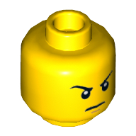 Minifig Head Lloyd, Eyebrows, White Pupils, Scowl Print [Hollow Stud] Gelb