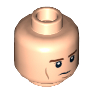 Minifig Head Han Solo, Dual Sided Brown Eyebrows, Black Eyes, Wrinkles and Smile / Grim Print [Hollow Stud] Light Nougat