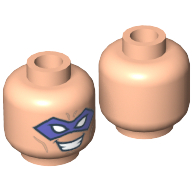 Minifig Head Riddler, Purple Eyemask, Forehead Lines and Open Mouth Smile with Teeth Print [Hollow Stud] in 