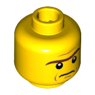 Minifig Head President Business, Dual Sided, Unibrow, White Pupils and Age Lines Neutral / Angry Print [Hollow Stud] Yellow
