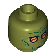 Minifig Head Neimoidian Warrior, Green Wrinkles, Yellow Eyes with Red Lines Print [Hollow Stud] Olivgrün