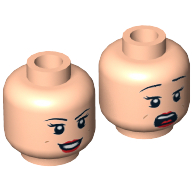 Minifig Head Mary Jane, Eyebrows, Eyelashes, Red Lips, Dimples, Smiling / Scared Print Hellnougat