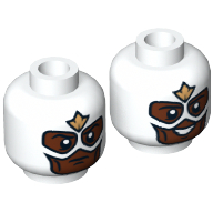 Minifig Head Falcon, Dual Sided, Mask with Reddish Brown Face and Gold Emblem on Forehead, Open Mouth / Closed Mouth Print [Hollow Stud] White