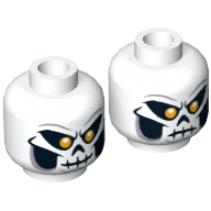 Minifig Head Taskmaster, Dual Sided, Skull Mask with Bright Light Orange Eyes, Skeleton Mouth Smile / Frown Print [Hollow Stud] Weiß