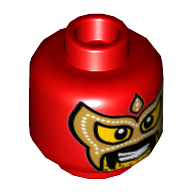 Minifig Head El Macho Wrestler, Balaclava with Eye and Mouth Holes, Gold Mask, Drooping Moustache and Stubble Print [Hollow Stud] Red