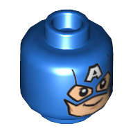 Minifig Head Captain America, 'A' on Forehead, Smile Print [Hollow Stud] Blau