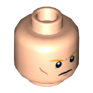 Minifig Head Thor, Orange Eyebrows, Cheek Lines, Closed Mouth / Open Mouth with Teeth Print Light Nougat