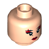 Minifig Head Karai, Dual Sided, Red Lips and Eye Shadow, Beauty Mark, Mouth Closed / Bared Teeth Print [Hollow Stud] Light Nougat