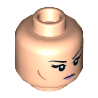 Minifig Head Karai, Dual Sided, Eyebrows, Eyelashes, Pink Lips, Cheek Lines, Frown / Angry Print [Hollow Stud] Light Nougat