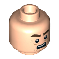 Minifig Head Victor, Brown Thick Eyebrows, Lines under Eyes, Cheek Lines and Open Mouth with Teeth Print [Hollow Stud] Hellnougat