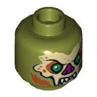 Minifig Head Mutated Dr. O'Neil, Bat with Fangs, Green Eyes and Magenta Nose Print [Hollow Stud] Olive Green