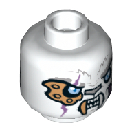 Minifig Head Sir Fangar, Tiger with Copper Fang and Eyepatch and Light Blue Eyes, Neutral / Angry Print White