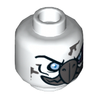 Minifig Head Voom Voom, Vulture with Dark Bluish Gray Beak and Mouth, Light Blue Eyes and Purple Sinew Patches Print [Hollow Stud] White
