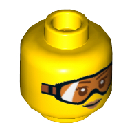 Minifig Head, Orange Goggles and Buff Lips Print [Hollow Stud] Gelb