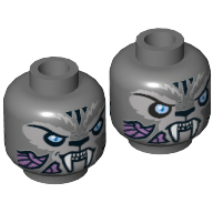 Minifig Head Stealthor, Dual Sided, Tiger with Fangs, Stripes and Light Blue Eyes, Neutral / Angry Print [Hollow Stud] Dark Bluish Gray