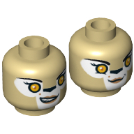 Minifig Head Li'Ella, Dual Sided, Lion Female with Orange Eyes and Black Nose, Neutral / Crooked Smile Print [Hollow Stud] Beige